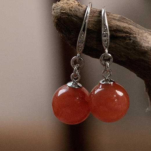 牧衣游 玛瑙南红925银耳环气质百搭耳饰 南红【不支持会员折】 商品图0