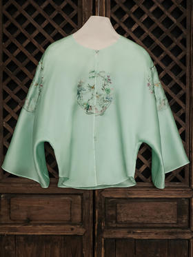 盛唐牡丹大师系列| 喜上眉梢团纹欧根缎手绣外套-绿色
