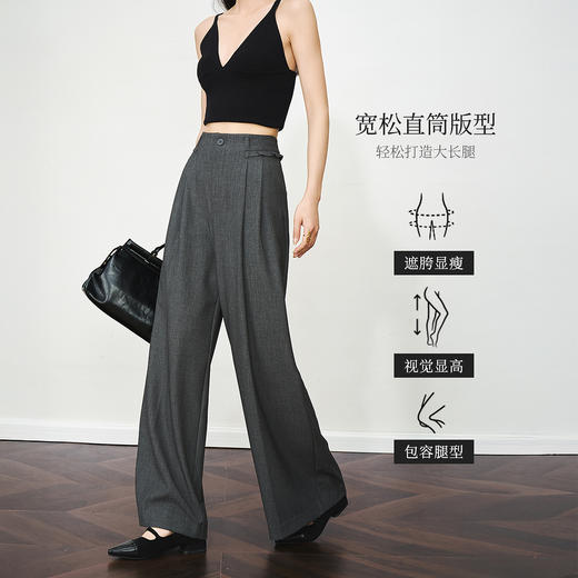 OLrain欧芮儿灰色阔腿裤夏季2025新款高腰显瘦休闲垂感直筒西装裤 商品图3