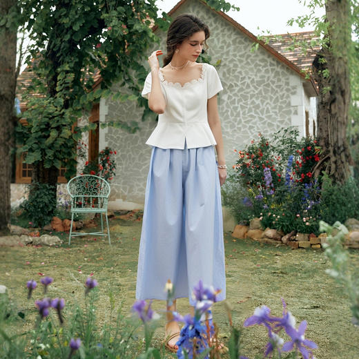 olrain欧芮儿2025夏季新款方领拼接蕾丝法式通勤时尚套装女两件套 商品图2