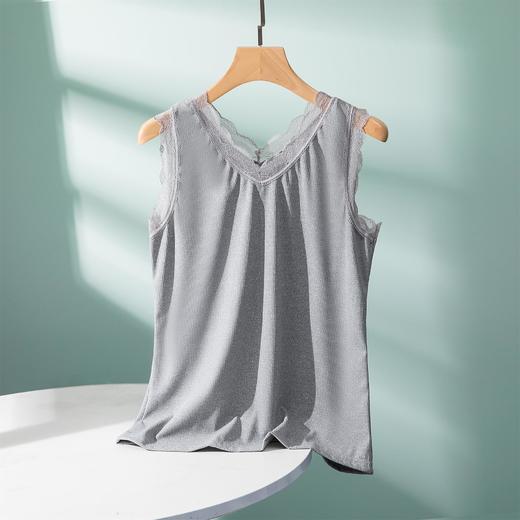 丁摩 螺纹V领花边背心女夏拼接打底外穿薄吊带内搭纯色大码无袖上衣5ZF-3066 商品图6