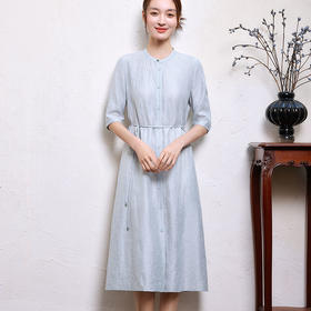 玳莎天丝亚麻小立领连衣裙  FB35103
