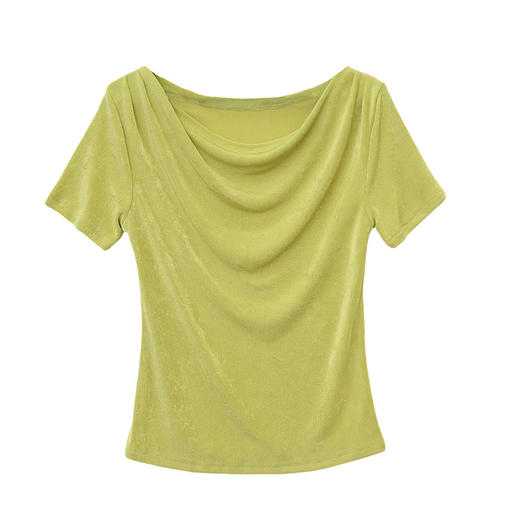 KQL 311H9063纯色V领网纱短袖t恤洋气时髦休闲小衫 商品图4