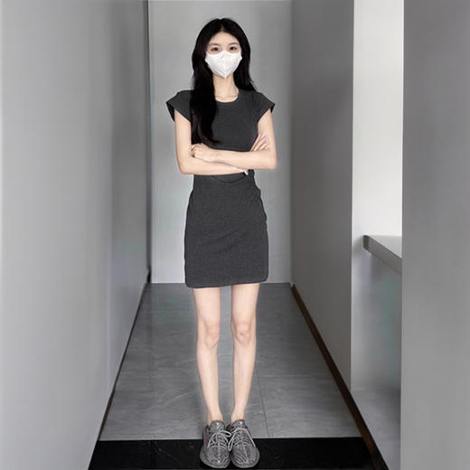丁摩 连衣裙女修身收腰显瘦夏季单侧抽绳短款棉质休闲包臀裙5ZF-GJG 商品图6