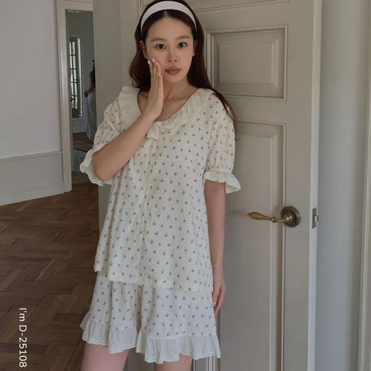 【呼吸气泡棉】2025夏季新款睡蕾丝碎花衣休闲家居服短袖短裤两件套装 商品图2