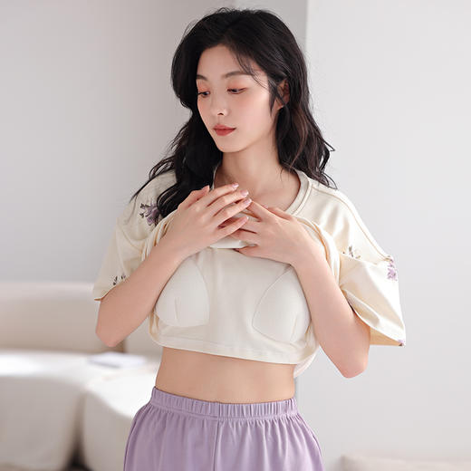 I‘d爱帝女士纯棉睡衣自带胸垫文艺印花短袖家居套 商品图4