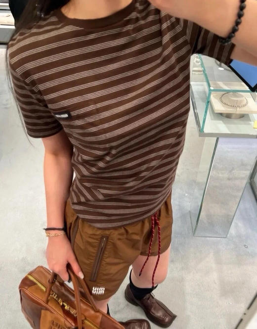 出口内销原单MIU老钱风美拉德对位细条T恤 美拉德条 商品图8