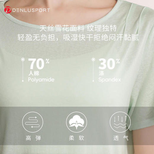 DENLUS新品天丝雪花美背瑜伽服罩衫纯色镂空圆领短TDY66177# 商品图2
