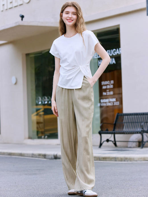 【百图lulu定制】【水波纹T恤】腰部捏褶 高腰显瘦 短袖T恤 商品图13