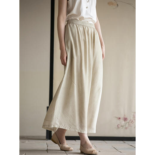 牧衣游原创 真丝混纺半身裙女夏轻薄松紧腰宽松百搭半裙 茶烟石鼎 商品图1