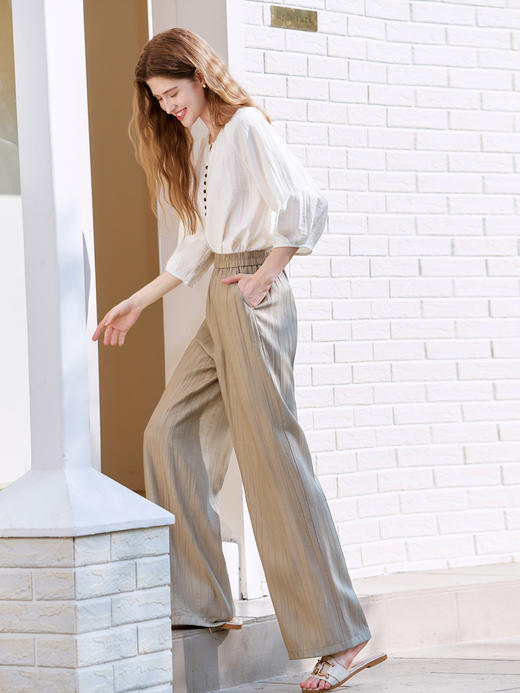 【百图lulu定制】【亚麻衬衫】亚麻混纺 休闲 显气质 V领 七分袖衬衫 商品图5