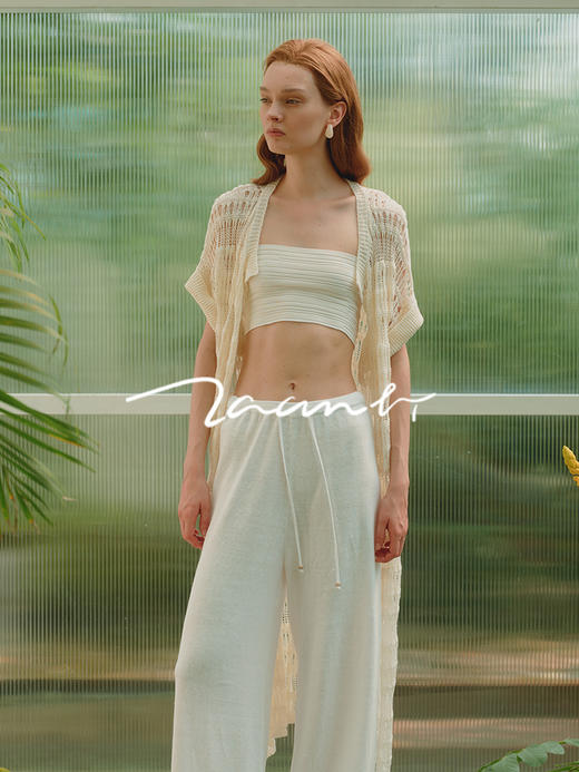 ZAANLI｜ZNSS25008 亚麻镂空肌理短袖针织长开衫 [ 象牙白 ] 商品图1