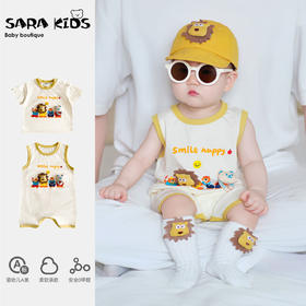 送袜子！【卡通图案超可爱，轻盈薄款舒适透气】婴儿夏季新款连体衣薄款无袖 卡通男宝宝网红洋气外出服 韩版爬服潮-QA