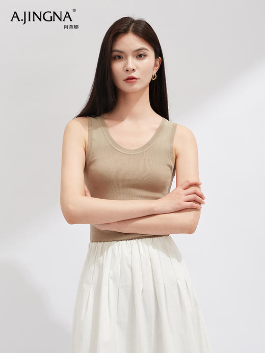 【清凉时髦】阿菁娜百搭罗纹肌理针织修身U领背心F30X301006 商品图1