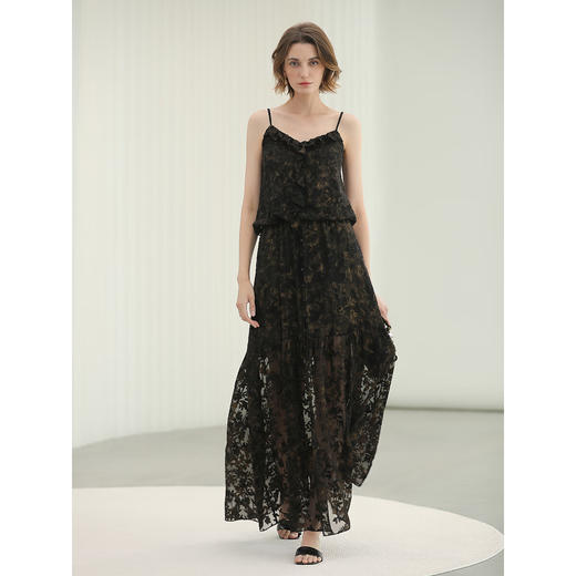 COCOBELLA重工烫金剪花炒色印花吊带裙女夏大摆连衣裙FR3091 商品图3