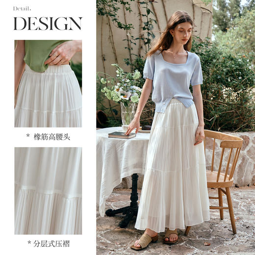 OLrain欧芮儿流光压褶缎面A字半身裙女夏季2025年新款高腰百褶裙 商品图1