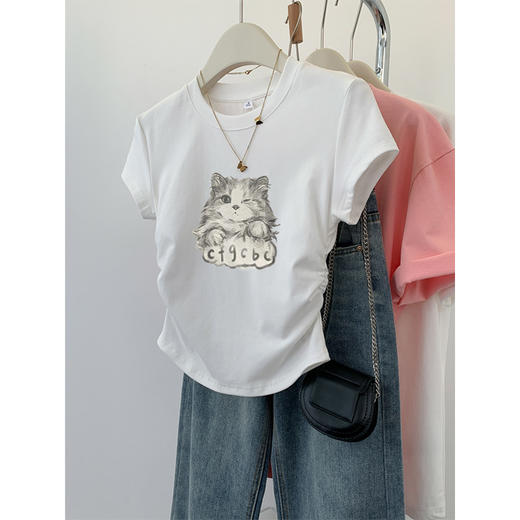 丁摩 胖mm大码女装夏季时髦洋气高级设计感遮肚子收腰显瘦短袖t恤上衣5ZF-5194 商品图1