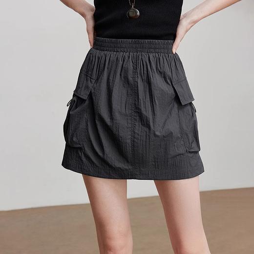 初语轻薄防晒花苞裙半身裙女休闲工装风口袋深灰短裙 商品图0