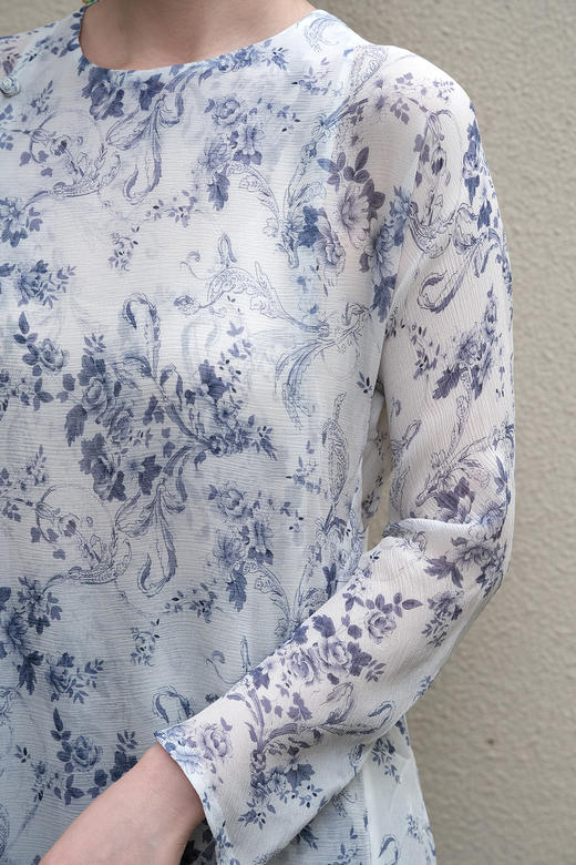 盛唐牡丹| 真丝雪纺斜摆长裙 商品图10