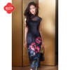 逸红颜晚俪2025夏新款双绉雪纺手绘向日葵复古修身改良旗袍小黑裙 商品缩略图2