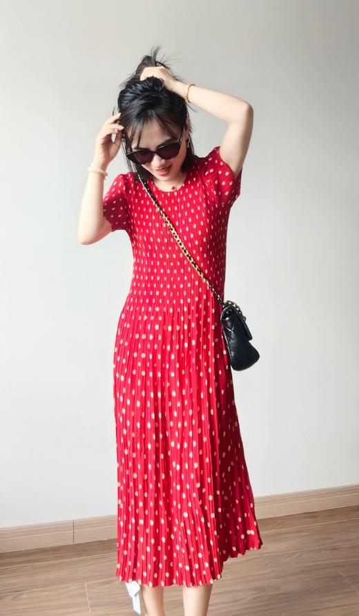 三宅牙签褶显瘦桑蚕丝南韩丝天丝小波点连衣裙 商品图6