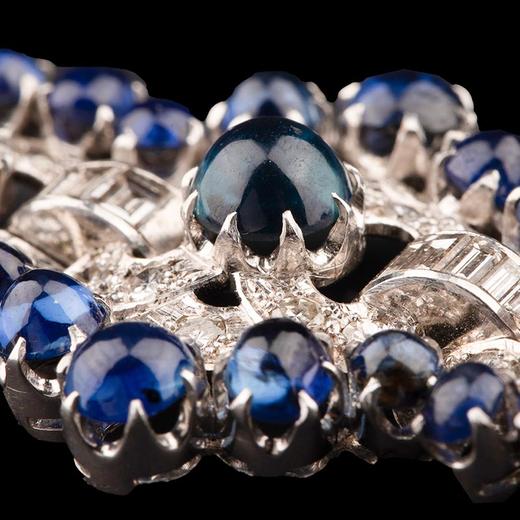 独角鹿西洋古董 珠串花缎造型铂金白金镶嵌蓝宝石及钻石可替换式手链套件 商品图6