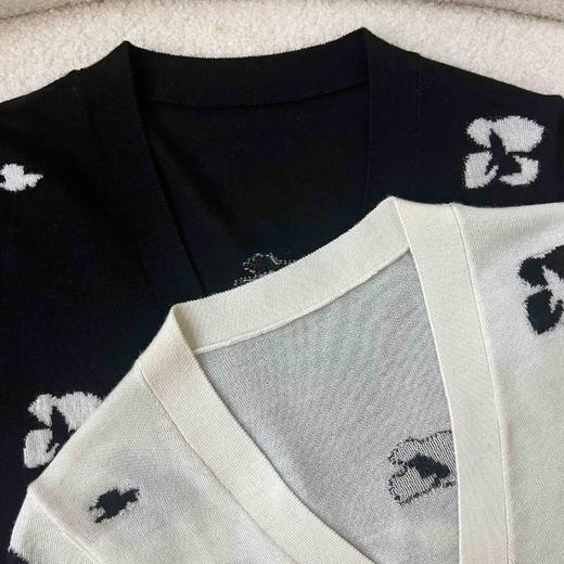 S.Y.C【黛花浅吟】丝 羊 毛V领嵌花半袖女短袖针织衫SYM25052 商品图3