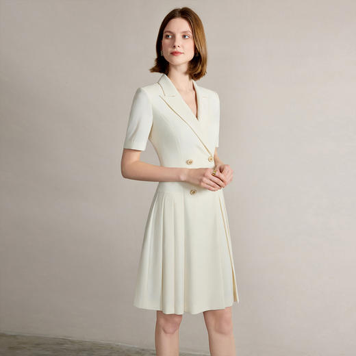 IWY/优雅气质短袖西装连衣裙女高级感百褶职业长裙夏季新款Q1337 商品图3