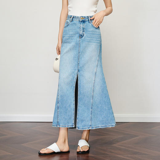 OLrain欧芮儿蓝色高腰鱼尾显瘦牛仔半身裙女夏季2025新款显瘦长裙 商品图0