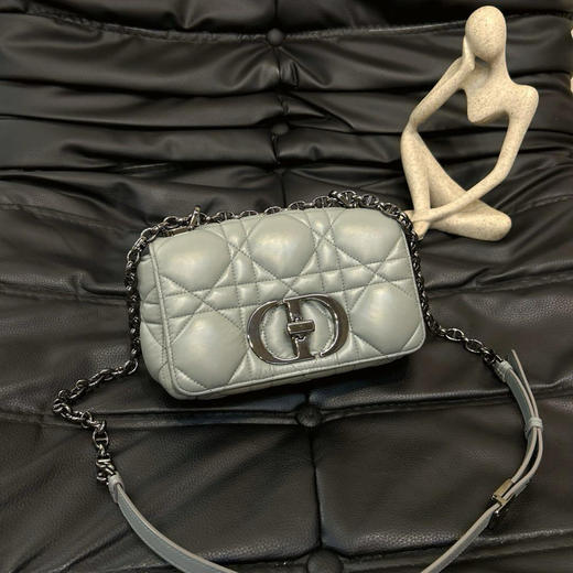 Dior Caro 小号 灰色 菱格 羊皮羽绒 斜挎包 商品图0