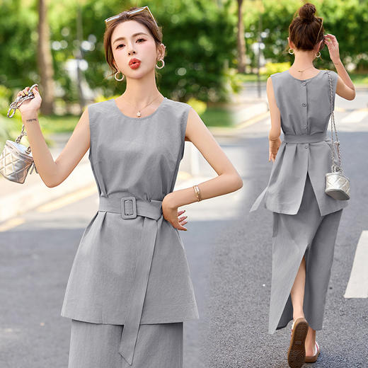 2025夏季新款法式气质高级感收腰显瘦无袖上衣搭高腰半身裙套装CZJ2301-1 商品图1