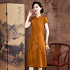 KQ-621633花萝香云纱2025夏新款时尚清冷新中式真丝提花旗袍连衣裙女金色裙 商品缩略图2