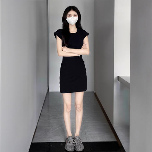 丁摩 连衣裙女修身收腰显瘦夏季单侧抽绳短款棉质休闲包臀裙5ZF-GJG 商品图5