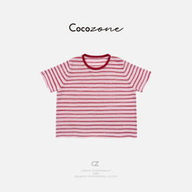 COCO ZONE 刘一一  【亚麻混纺】舒适亲肤条纹毛织短袖 CD1A0889