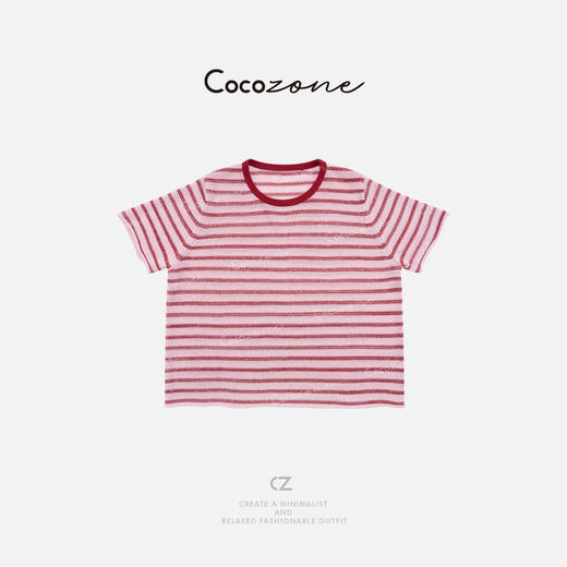 COCO ZONE 刘一一  【亚麻混纺】舒适亲肤条纹毛织短袖 CD1A0889 商品图0