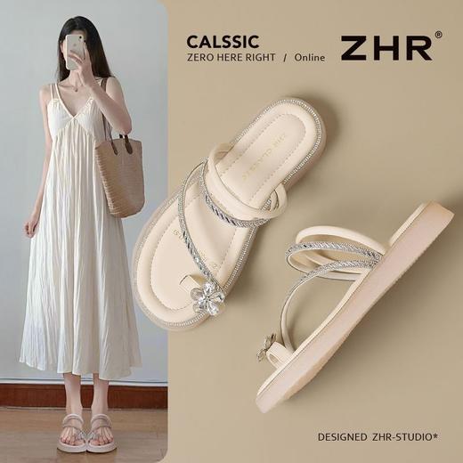 ZHR水钻凉鞋女2025新款超仙夹趾拖鞋爆款轻便两穿一脚蹬沙滩凉鞋 商品图0