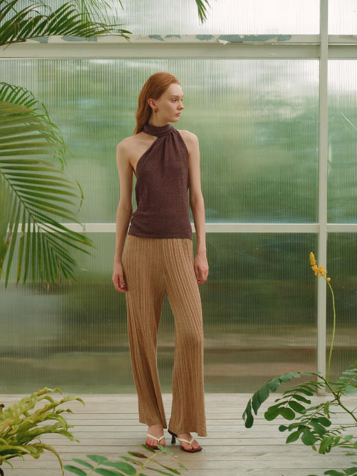ZAANLI｜ZNSS25029 汉麻天丝肌理针织长裤 [ 棕 / 绿 ] 商品图5