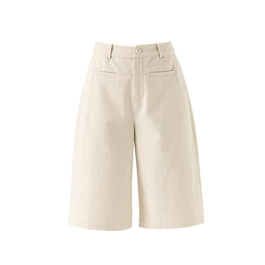 「高货xg」全新升级【铂金会员165/天猫219/差价54】(40629)洛诗琳休闲阔腿六分裤2025夏季高腰显瘦老钱风亚麻短裤 商品图4