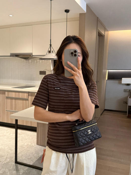 出口内销原单MIU老钱风美拉德对位细条T恤 美拉德条 商品图6