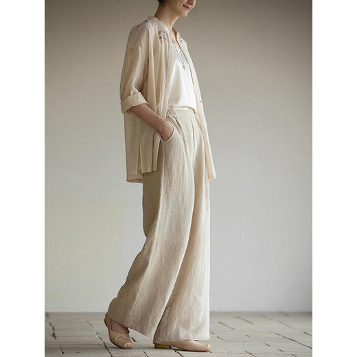 牧衣游原创 净色汉麻裤子女新款质朴禅意清凉宽松休闲裤 半枕梨云 商品图1