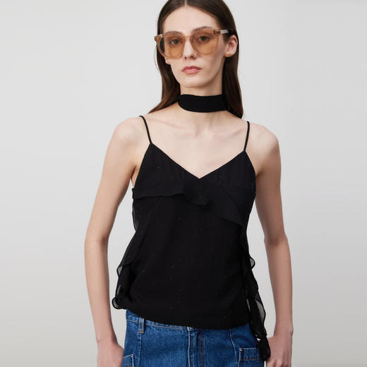 lost in echo2025春夏新款精致烫钻雪纺V领活片吊带背心上衣女 商品图3