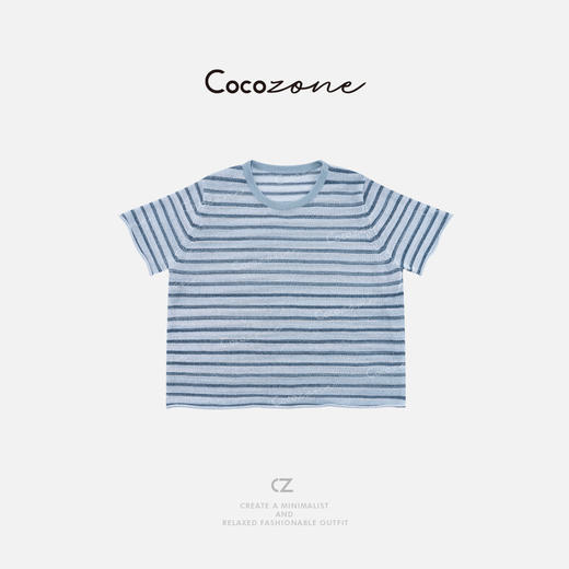 COCO ZONE 刘一一  【亚麻混纺】舒适亲肤条纹毛织短袖 CD1A0889 商品图2