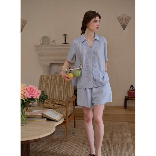 （小眠专属）SimpleRetro柔感亚麻复古刺绣纹理感套装女 商品图3