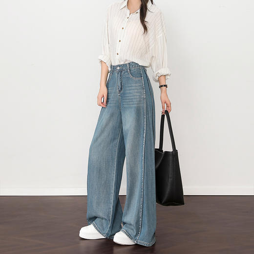 复古百搭慵懒感深蓝牛仔裤女夏季显高显瘦宽松直筒裤H0050804 商品图1