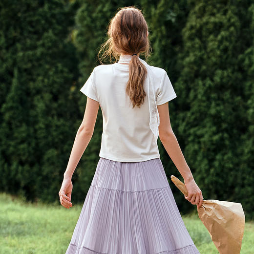 OLrain欧芮儿贝壳装饰白色显瘦T恤夏季2025新款百搭修身短款上衣 商品图3