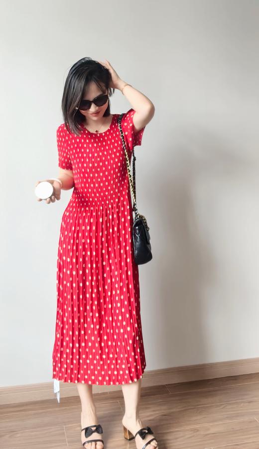 三宅牙签褶显瘦桑蚕丝南韩丝天丝小波点连衣裙 商品图3