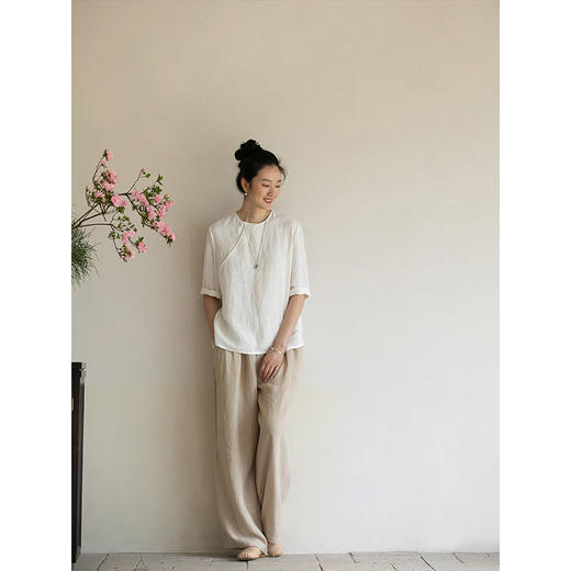 牧衣游原创 净色汉麻裤子女新款质朴禅意清凉宽松休闲裤 半枕梨云 商品图2