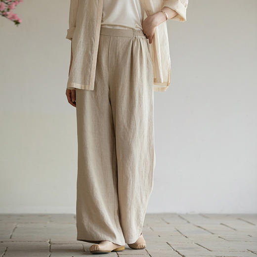 牧衣游原创 净色汉麻裤子女新款质朴禅意清凉宽松休闲裤 半枕梨云 商品图0