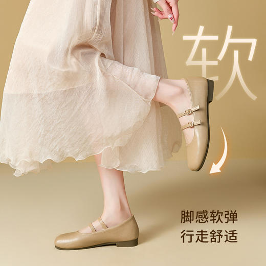 西遇玛丽珍小皮鞋女新款春夏法式圆头平底鞋配裙子白色单鞋V0656456 商品图3