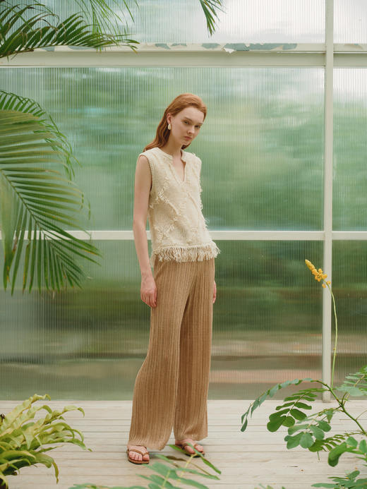 ZAANLI｜ZNSS25029 汉麻天丝肌理针织长裤 [ 棕 / 绿 ] 商品图8